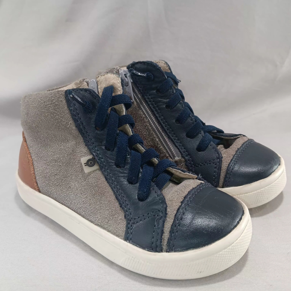 Old Soles Chukka Boots Boys Size 24 Blue  And Brown Leather Gray Suede Side Zip